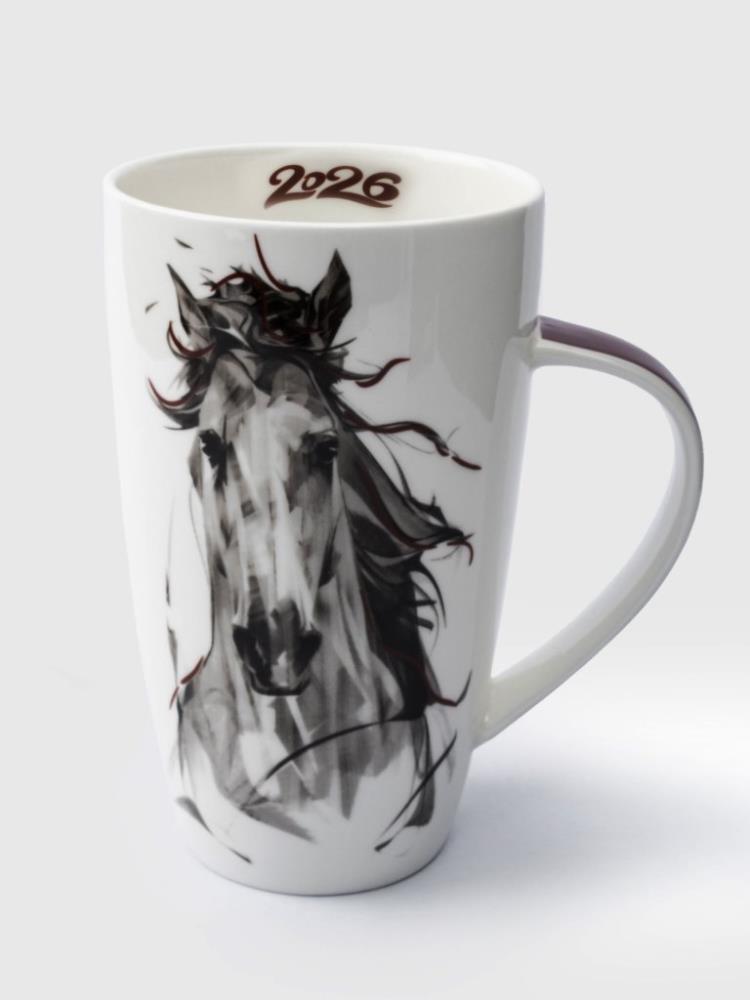 Кружка, 600 мл, фарфор F, черно-белая, Конь, Horse