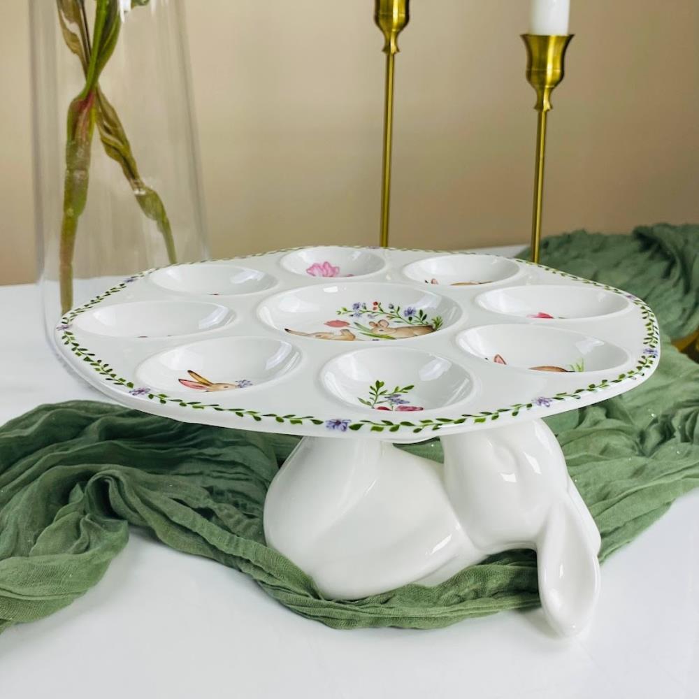 305-422 Пасхальное блюдо для яиц 24см на ножке в под.уп.(х8)Фарфор