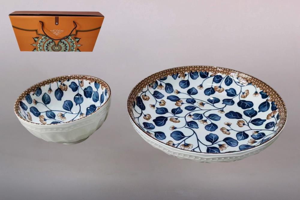 Набор столовый салатник 11.5см 4шт/тарелка 20см 1шт  фарфор кратно 1