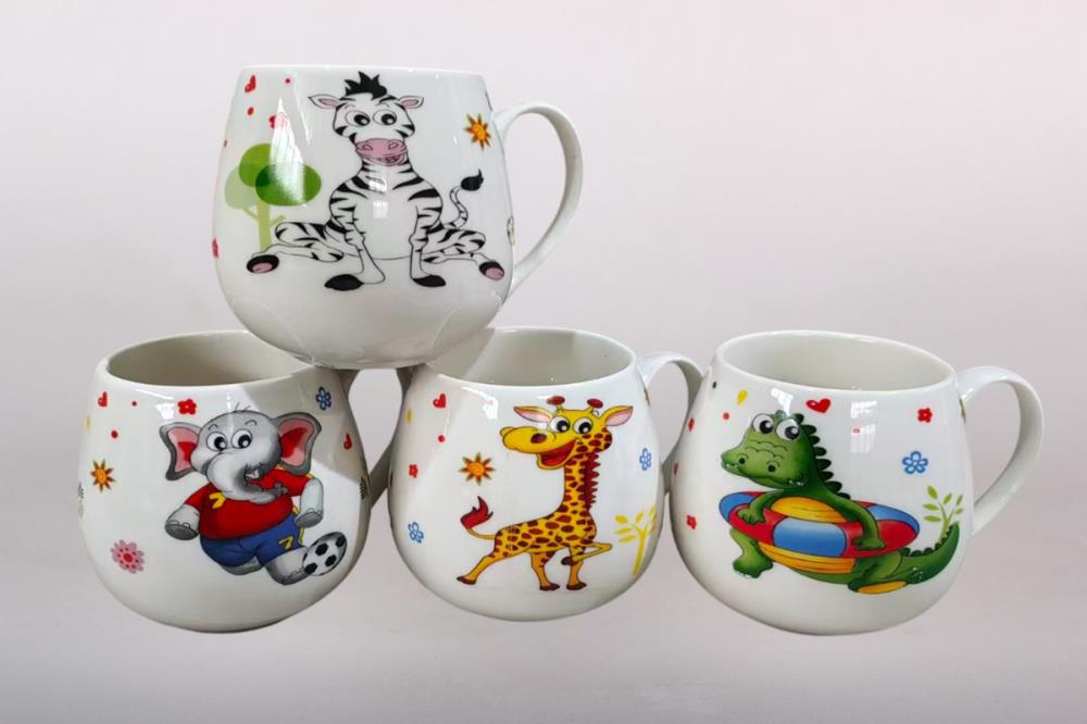Кружка 380мл микс 4 дизайна  фарфор кратно 12
