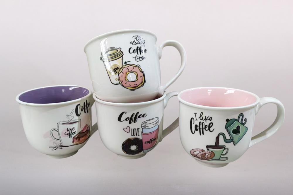 Кружка-бульонница 570мл микс 4 дизайна  фарфор кратно 12