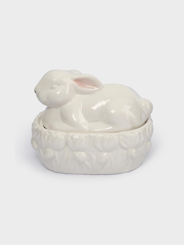 Емкость для хранения, 18х15 см, 740 мл, керамика, молочно-золотистая, Кролик в цветах, White Rabbit Емкость для хранения, 18х15 см, 740 мл, керамика, молочно-золотистая, Кролик в цветах, White Rabbit