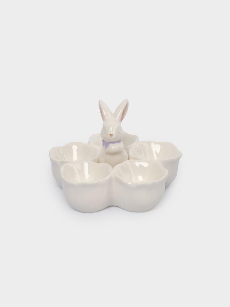 Блюдо пасхальное, 12х9 см, 5 отд, керамика, молочно-золотистое, Кролик в цветах, White Rabbit Блюдо пасхальное, 12х9 см, 5 отд, керамика, молочно-золотистое, Кролик в цветах, White Rabbit