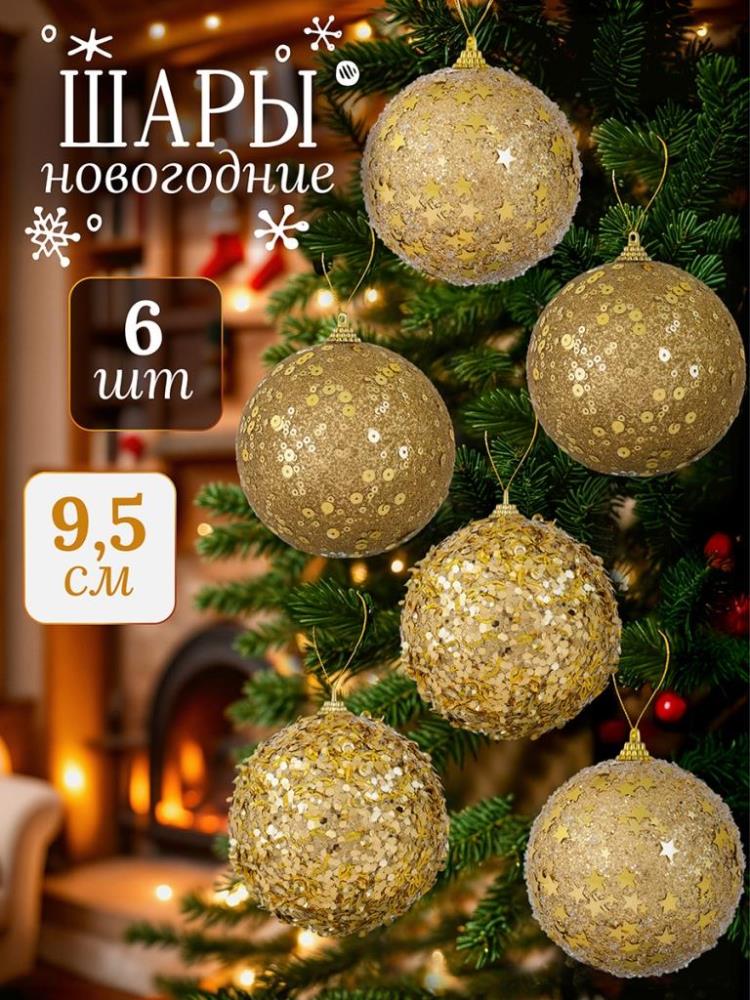 Набор 6 новогодних шаров 9,5*9,5 см Набор 6 новогодних шаров 9,5*9,5 см
