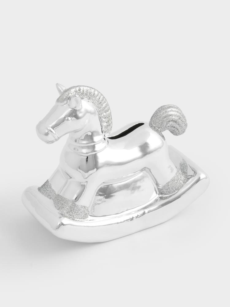 Копилка, 13 см, фарфор P, серебристая, Лошадка-качалка, Horse