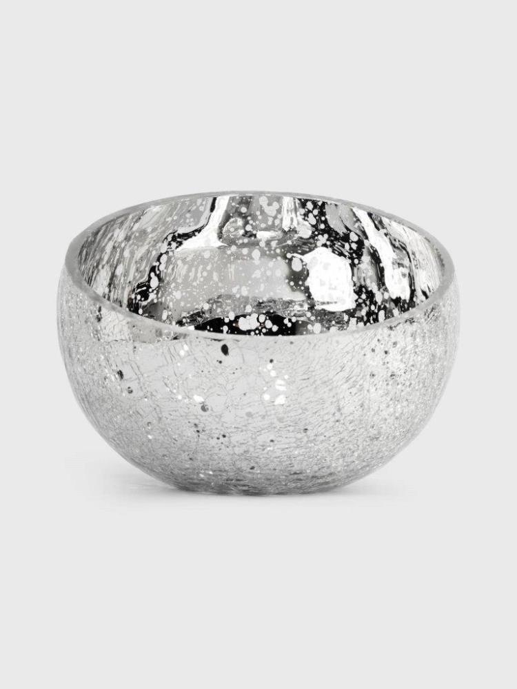 Конфетница, 15х12 см, стекло, серебристая, Кракелюр, Craquelure