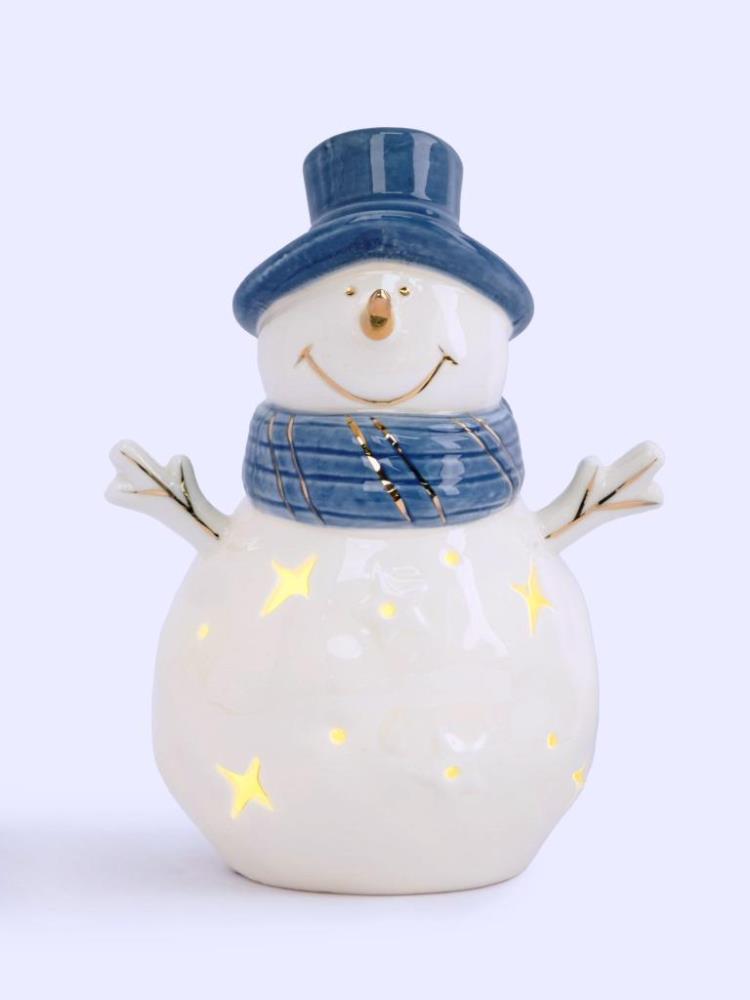 Статуэтка с подсветкой, 15 см, фарфор P, бело-голубая, Снеговик, Snowfall