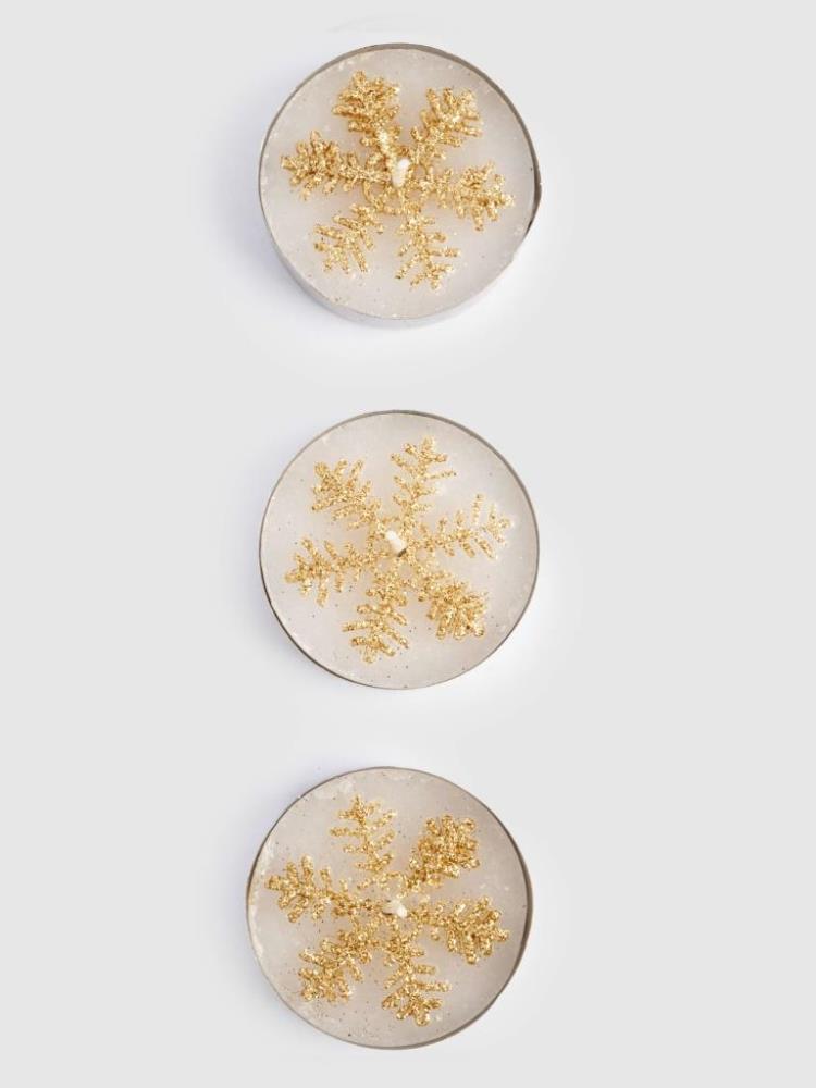 Свеча чайная, 5 см, 3 шт, золотистая, Снежинка, New year