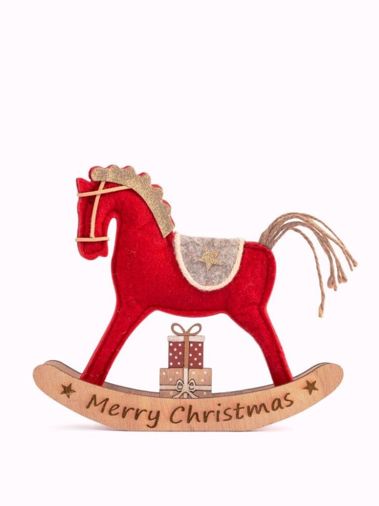 Статуэтка, 19 см, фетр/МДФ, красная, Лошадка-качалка, Bright horse