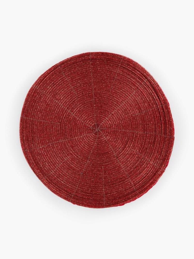 Салфетка под приборы, 36 см, бисер, круглая, красная, Bijou Салфетка под приборы, 36 см, бисер, круглая, красная, Bijou