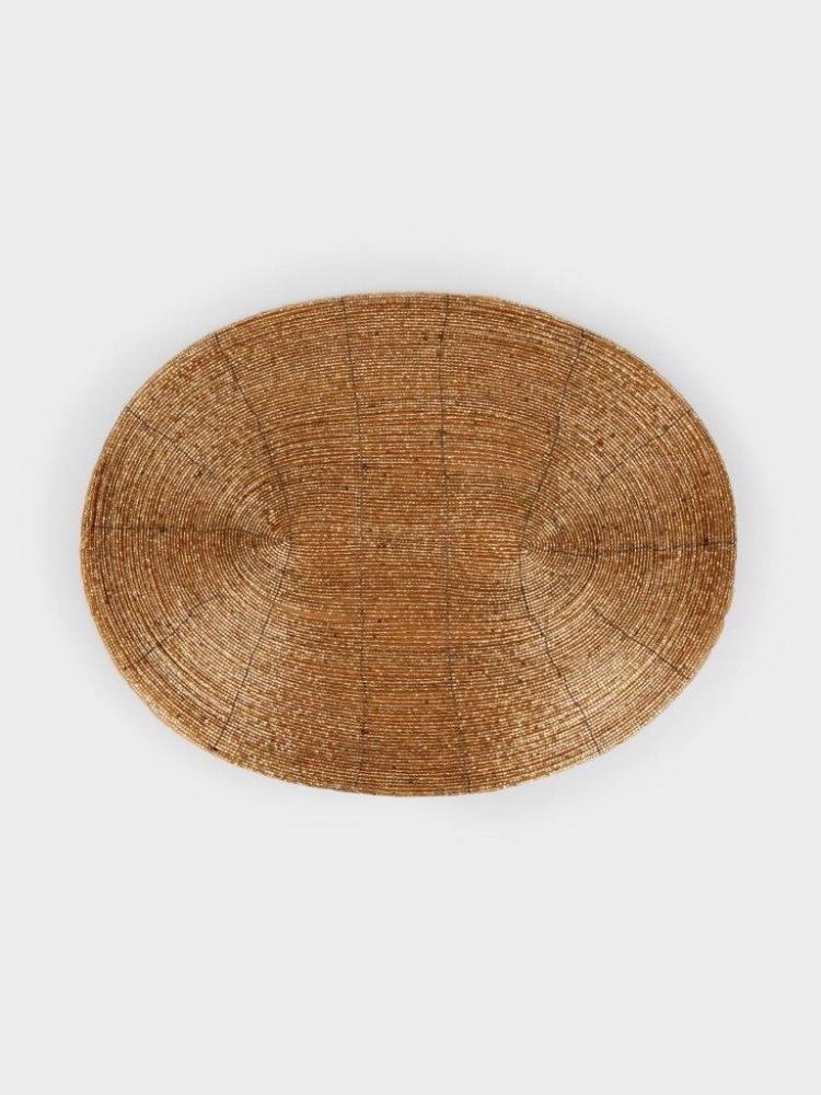 Салфетка под приборы, 31х41 см, бисер, овальная, шампань, Bijou Салфетка под приборы, 31х41 см, бисер, овальная, шампань, Bijou