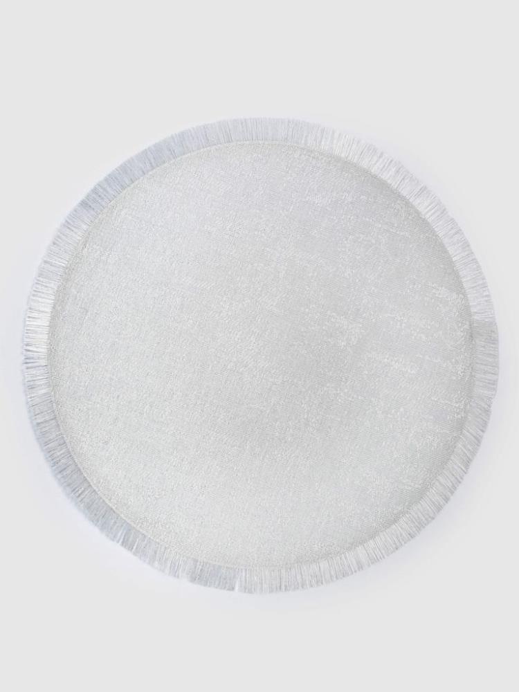 Салфетка под приборы, 38 см, ПВХ/полиэстер, круглая, серебристая, Бахрома