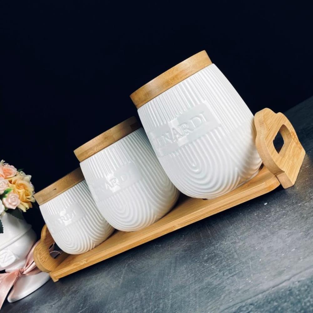140-074 Набор из 3 банок 1000/600/320мл на подставке BAMBOO в под.уп.(х8)Фарфор