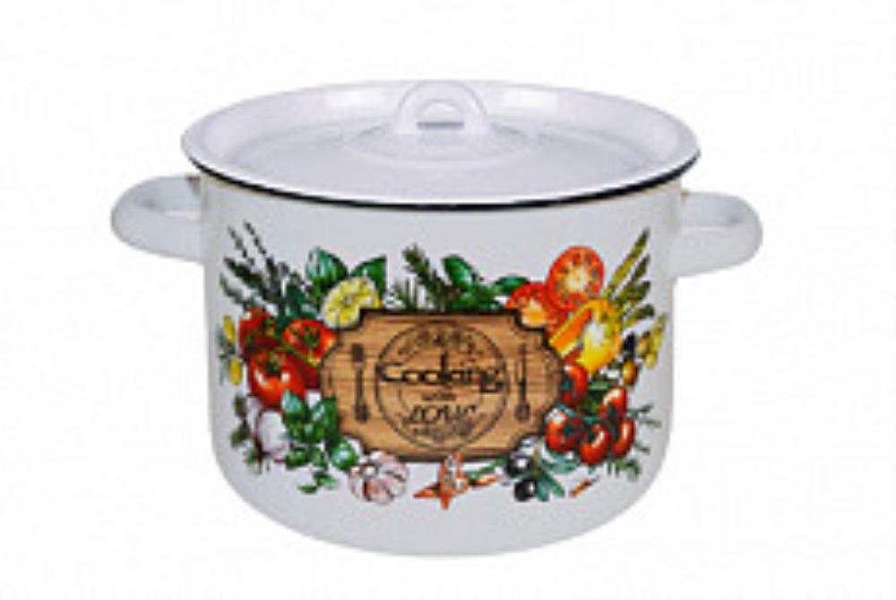 Кастрюля эмал цил 4,5л белая, серо-голубая с рис