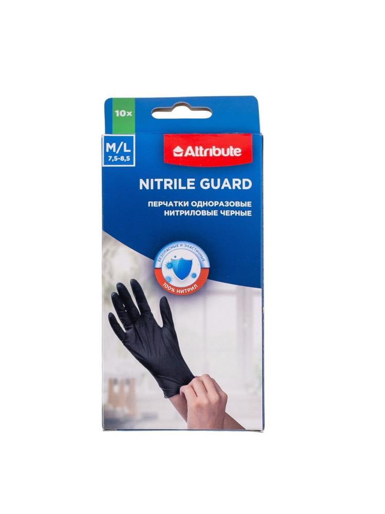 NITRILE GUARD Перчатки одноразовые нитриловые M/L 10шт черные NITRILE GUARD Перчатки одноразовые нитриловые M/L 10шт черные