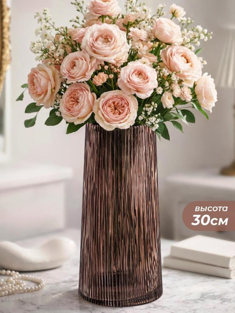 Ваза 15*15*30 см 3,7 л, коричневый, стекло