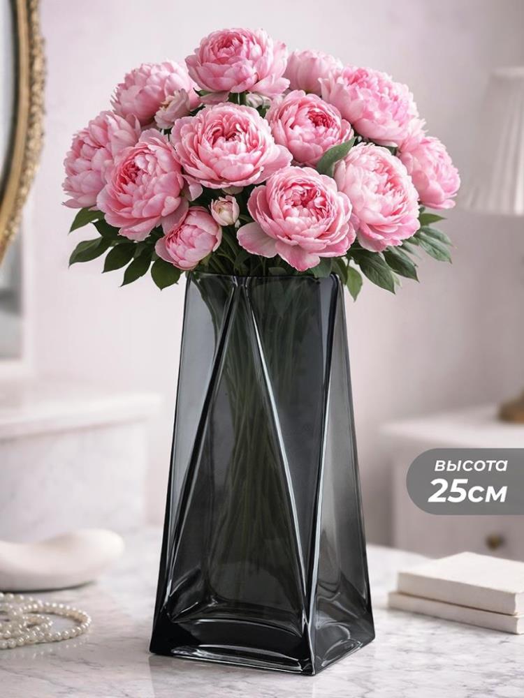 Ваза 11*11*25 см 1,6 л, графит, стекло