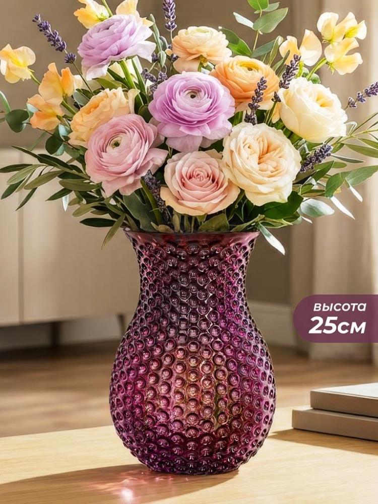 Ваза 14*14*25 см 2,8 л, бордовый, стекло