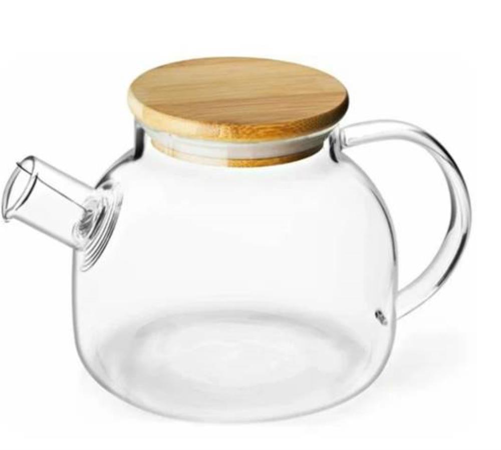 Чайник заварочный TimA 1000мл (пружина в носике), боросил.ст., бамбуковая крышка