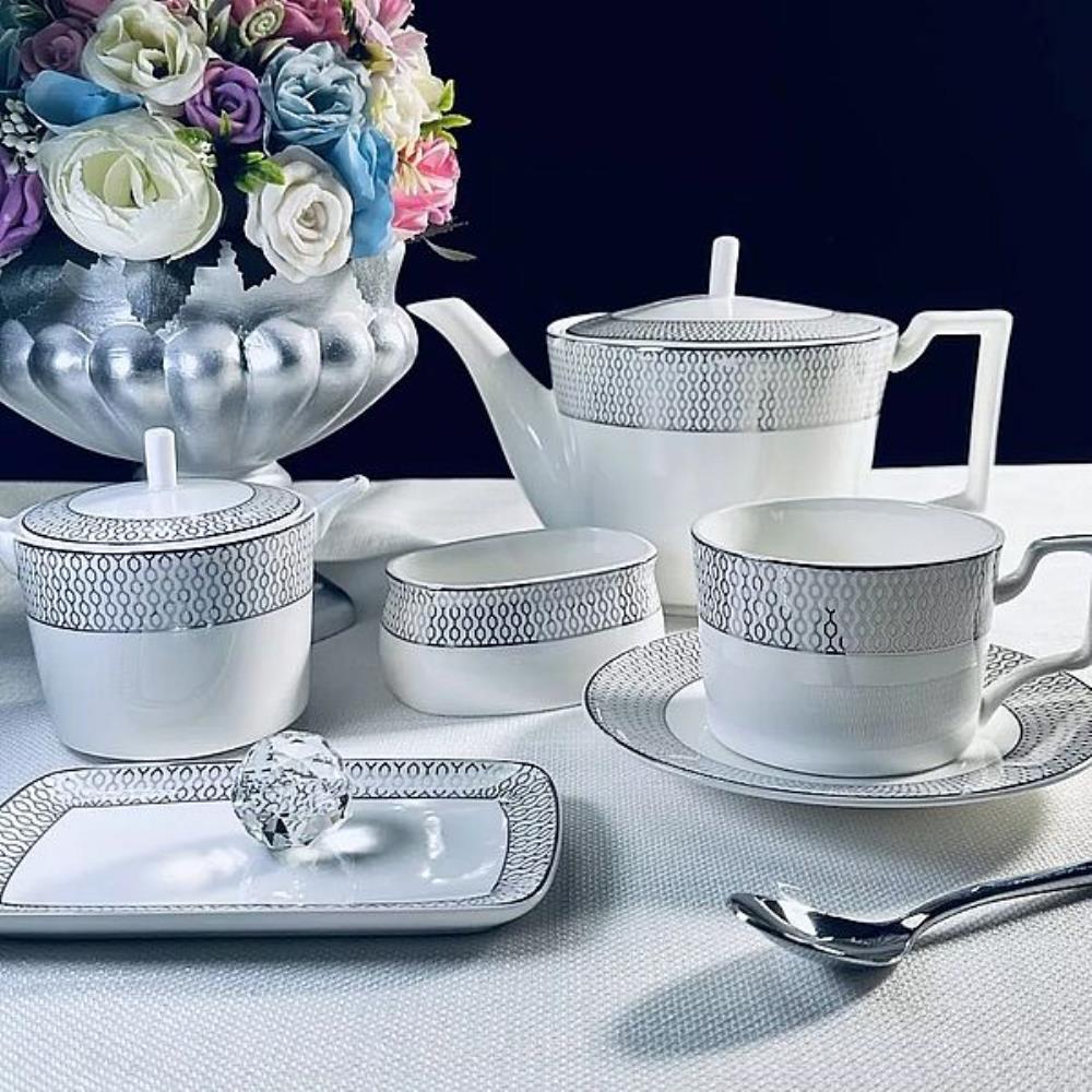 145-553 Чайный сервиз 18пр. СЕВИЛЬЯ СЕРЕБРО в под.уп.(х2)Костяной фарфор 145-553 Чайный сервиз 18пр. СЕВИЛЬЯ СЕРЕБРО в под.уп.(х2)Костяной фарфор