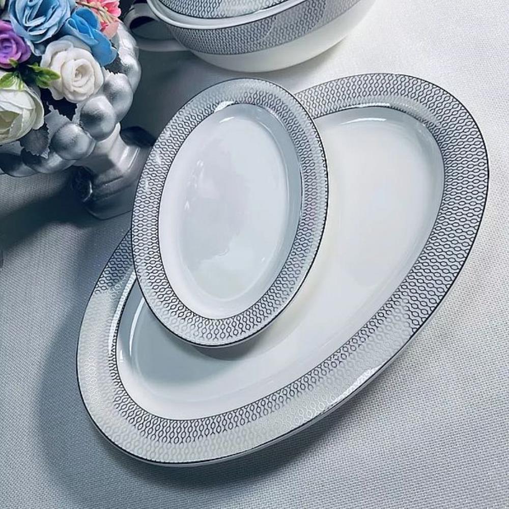 145-561 Овальное блюдо 35,5см СЕВИЛЬЯ СЕРЕБРО в под.уп.(х10)Костяной фарфор 145-561 Овальное блюдо 35,5см СЕВИЛЬЯ СЕРЕБРО в под.уп.(х10)Костяной фарфор