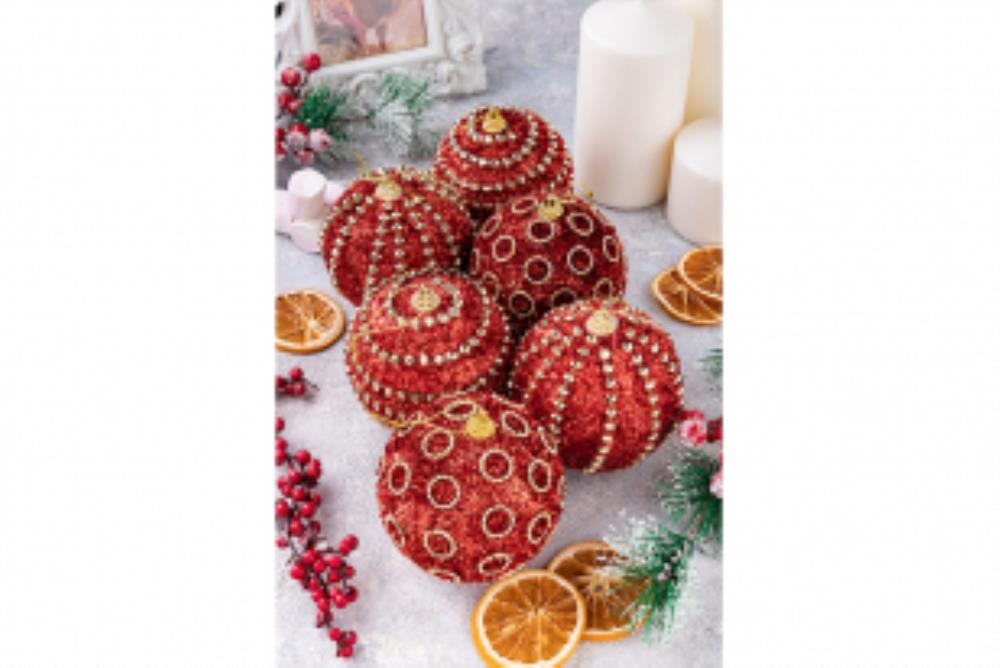 Набор 6 новогодних шаров 9,5*9,5 см Набор 6 новогодних шаров 9,5*9,5 см