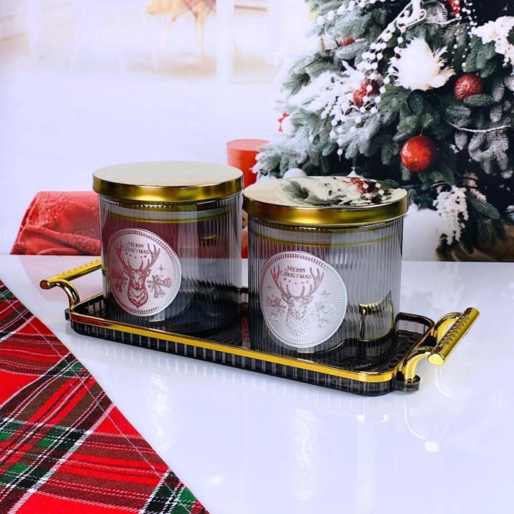 588-725 Набор из 2 банок для сыпучих продуктов 650мл. на подносе в под.уп.(х18)Стекло
