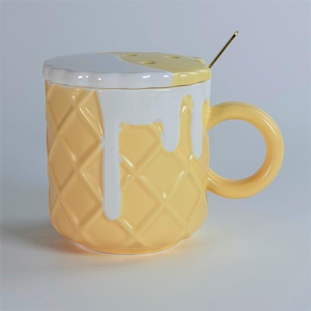 164-029 Кружка 420мл с крышкой и ложкой в под.уп.(х24)Фарфор