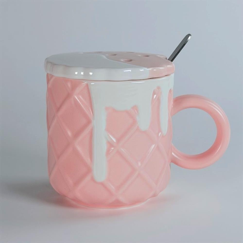 164-030 Кружка 420мл с крышкой и ложкой в под.уп.(х24)Фарфор