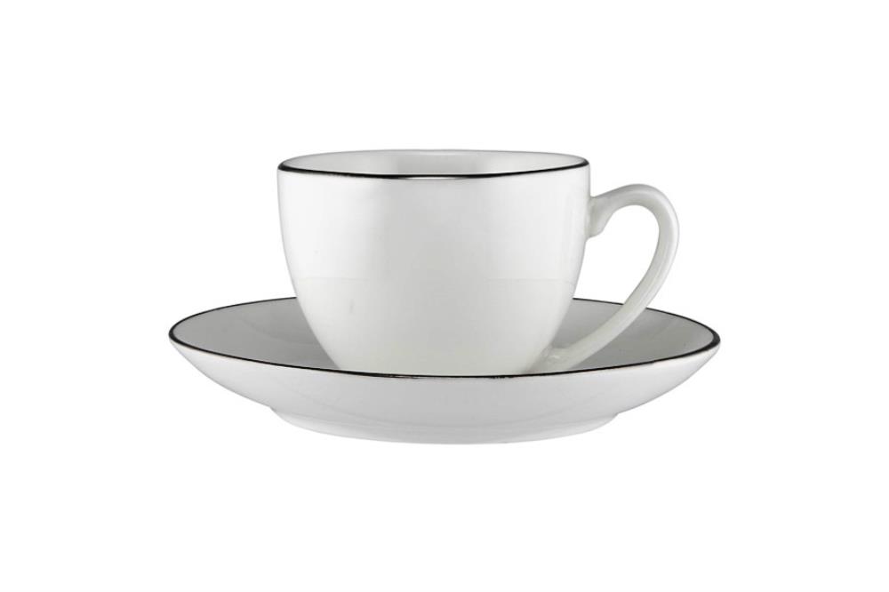 Пара кофейная, 1 перс, 2 пр, 100 мл, фарфор P, белая, с серебристым кантом, White Platinum