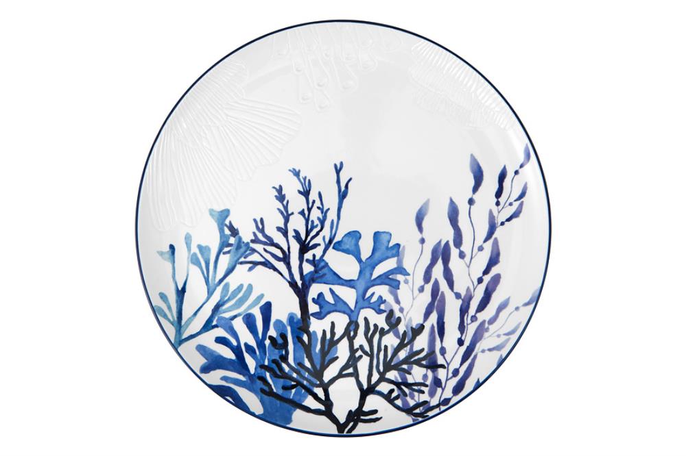 Блюдо, 36 см, керамика К, белое, круглое, Синие кораллы, Blue Coral