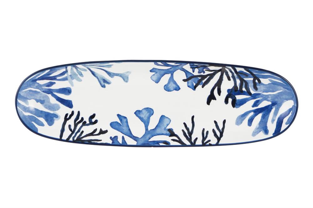 Блюдо, 40х12,5 см, керамика К, белое, овальное, Синие кораллы, Blue Coral