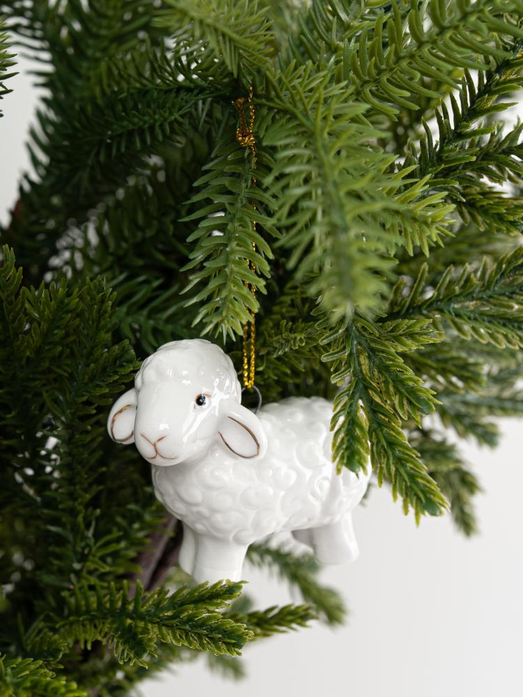 Игрушка елочная, 6 см, фарфор P, молочно-золотистая, Овечка, Sheep Игрушка елочная, 6 см, фарфор P, молочно-золотистая, Овечка, Sheep