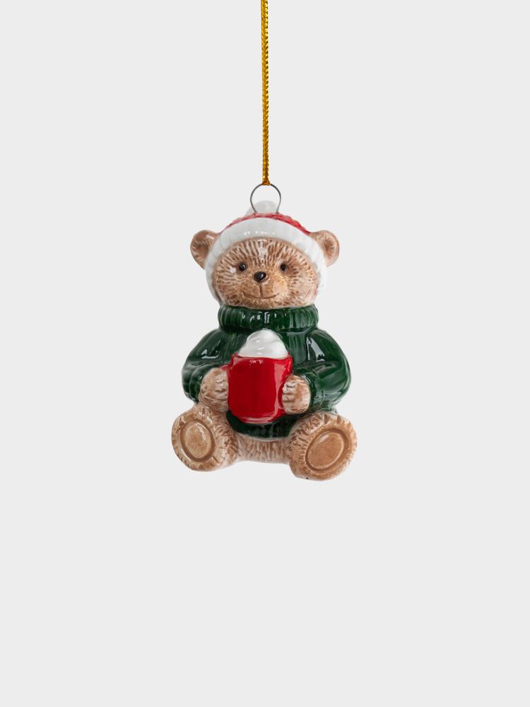 Игрушка елочная, 6 см, керамика D, Мишка с какао, New Year Игрушка елочная, 6 см, керамика D, Мишка с какао, New Year