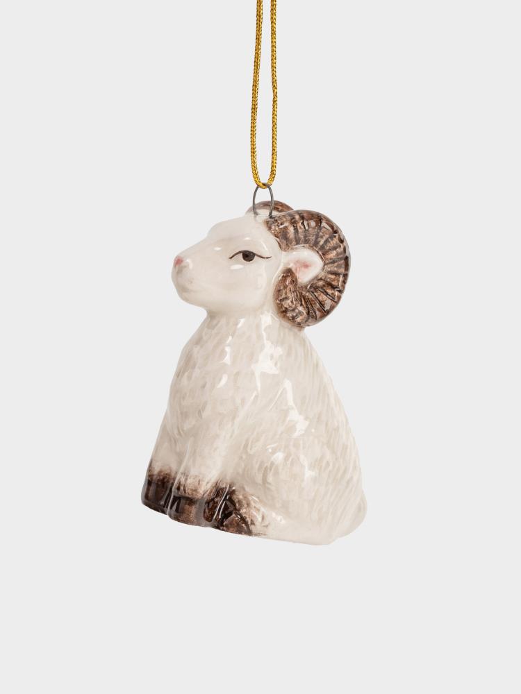 Игрушка елочная, 6 см, керамика D, бежево-золотистая, Баран с шаром, Sheep Игрушка елочная, 6 см, керамика D, бежево-золотистая, Баран с шаром, Sheep