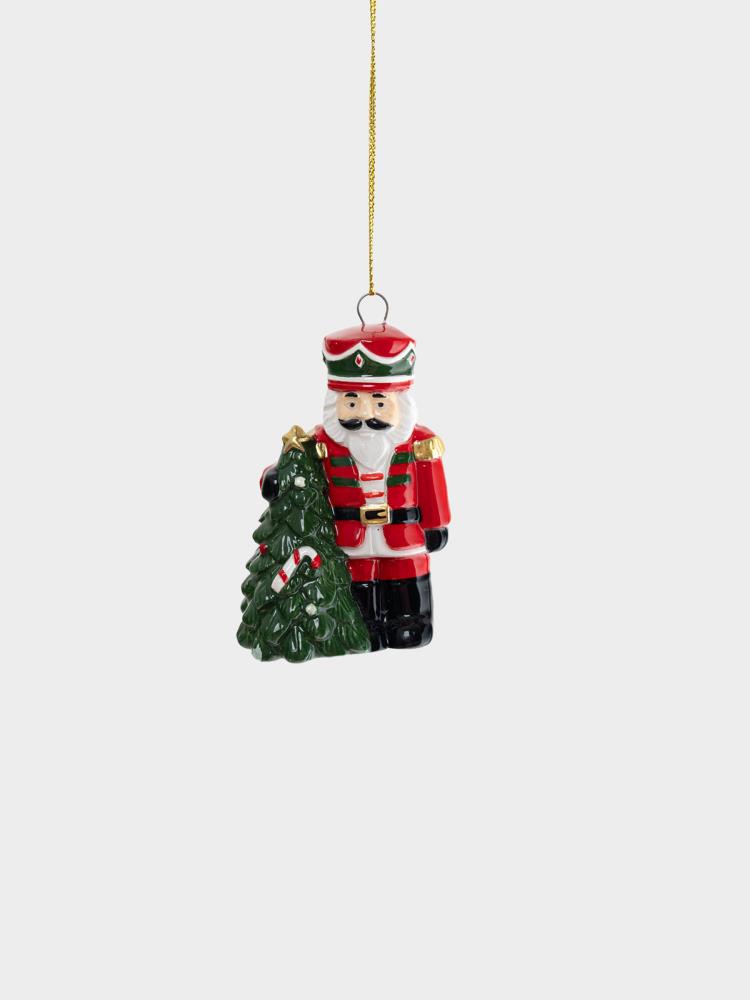 Игрушка елочная, 8 см, керамика D, Щелкунчик с елкой, Nutcracker