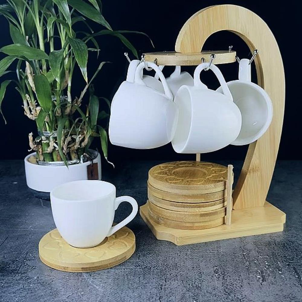 140-027 Кофейный набор 12пр. BAMBOO на подставке в под.уп.(х12)Фарфор,бамбук