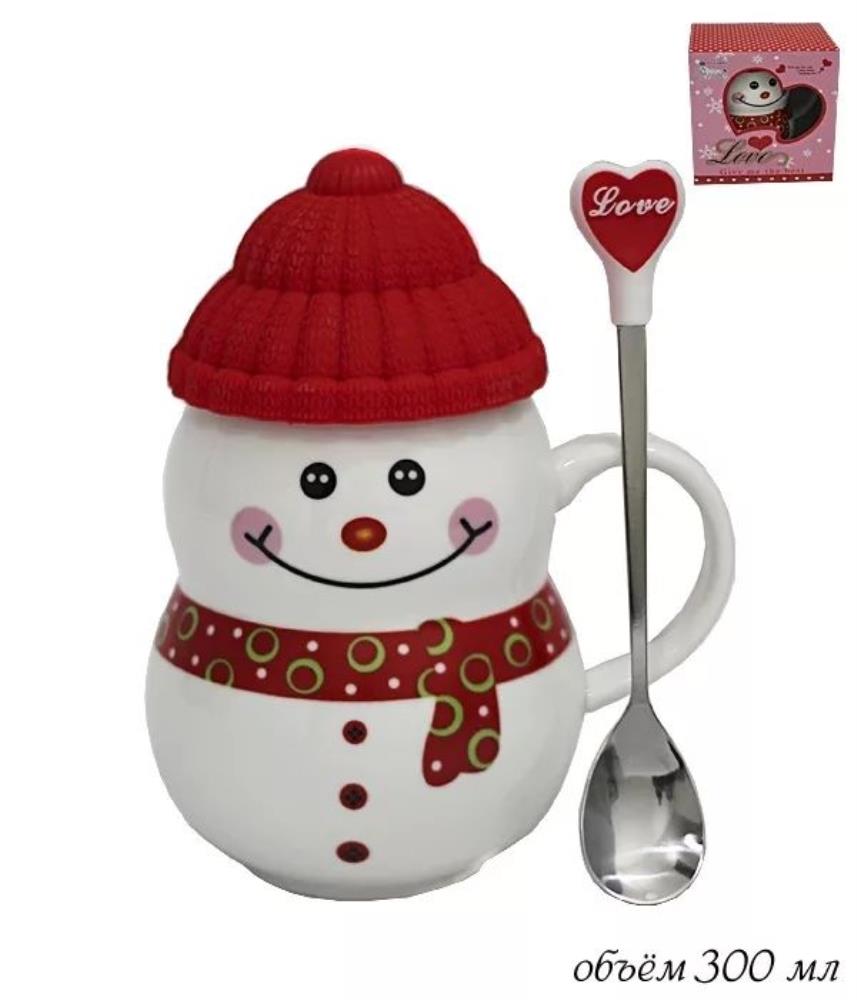 105-185 Кружка с силик. крышкой и ложкой СНЕГОВИК в под.уп.(х36)Фарфор 105-185 Кружка с силик. крышкой и ложкой СНЕГОВИК в под.уп.(х36)Фарфор