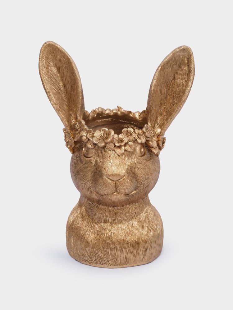 Ваза декоративная, 31 см, полирезин, золотистая, Кролик в венке, Rabbit