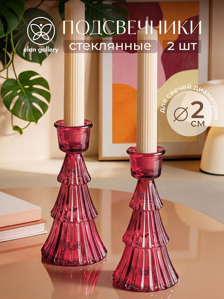 Набор подсвечников 2 пр. 7*7*14 см красный, стекло
