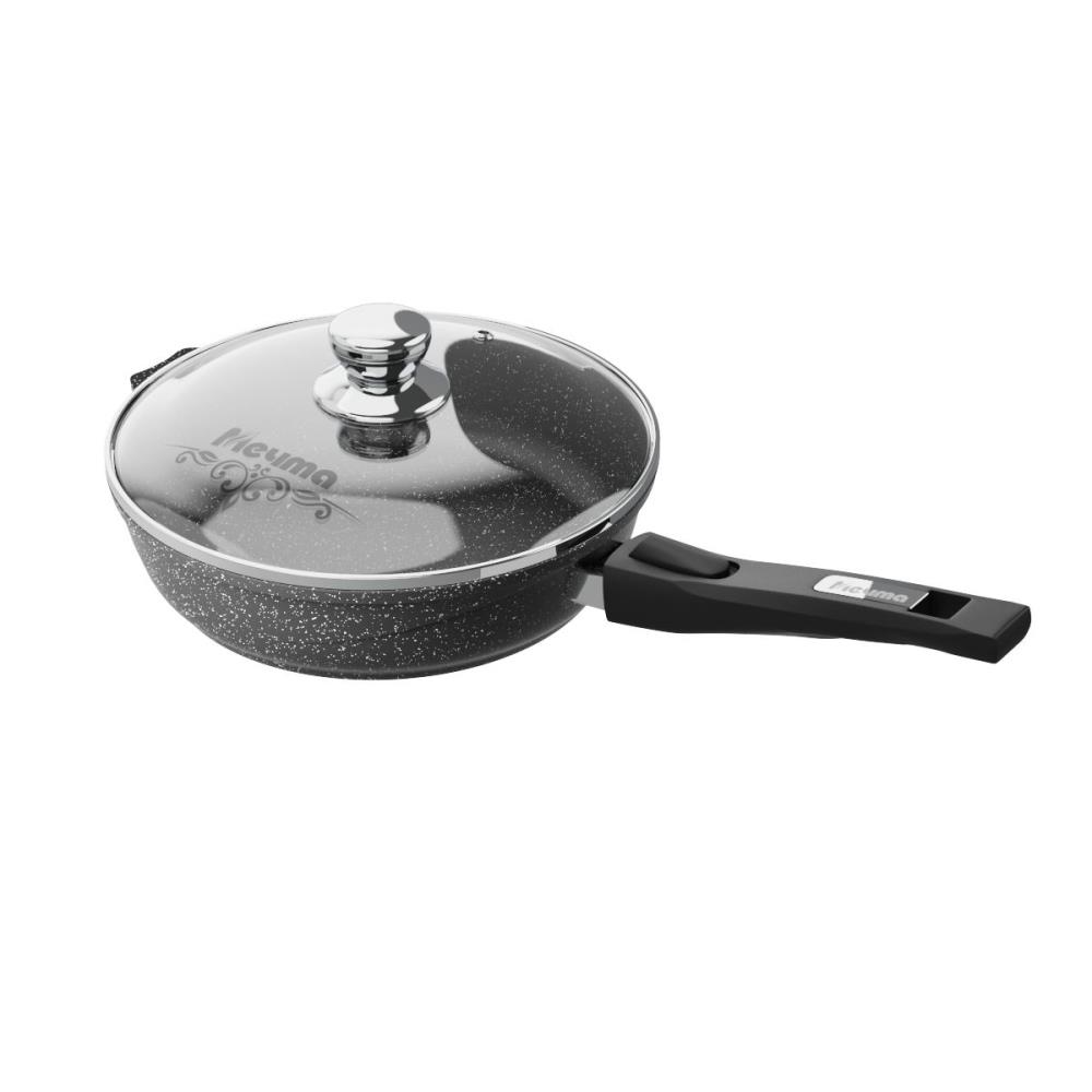 Гранит black Сковорода 30см АП со съемной ручкой и стеклянной крышкой