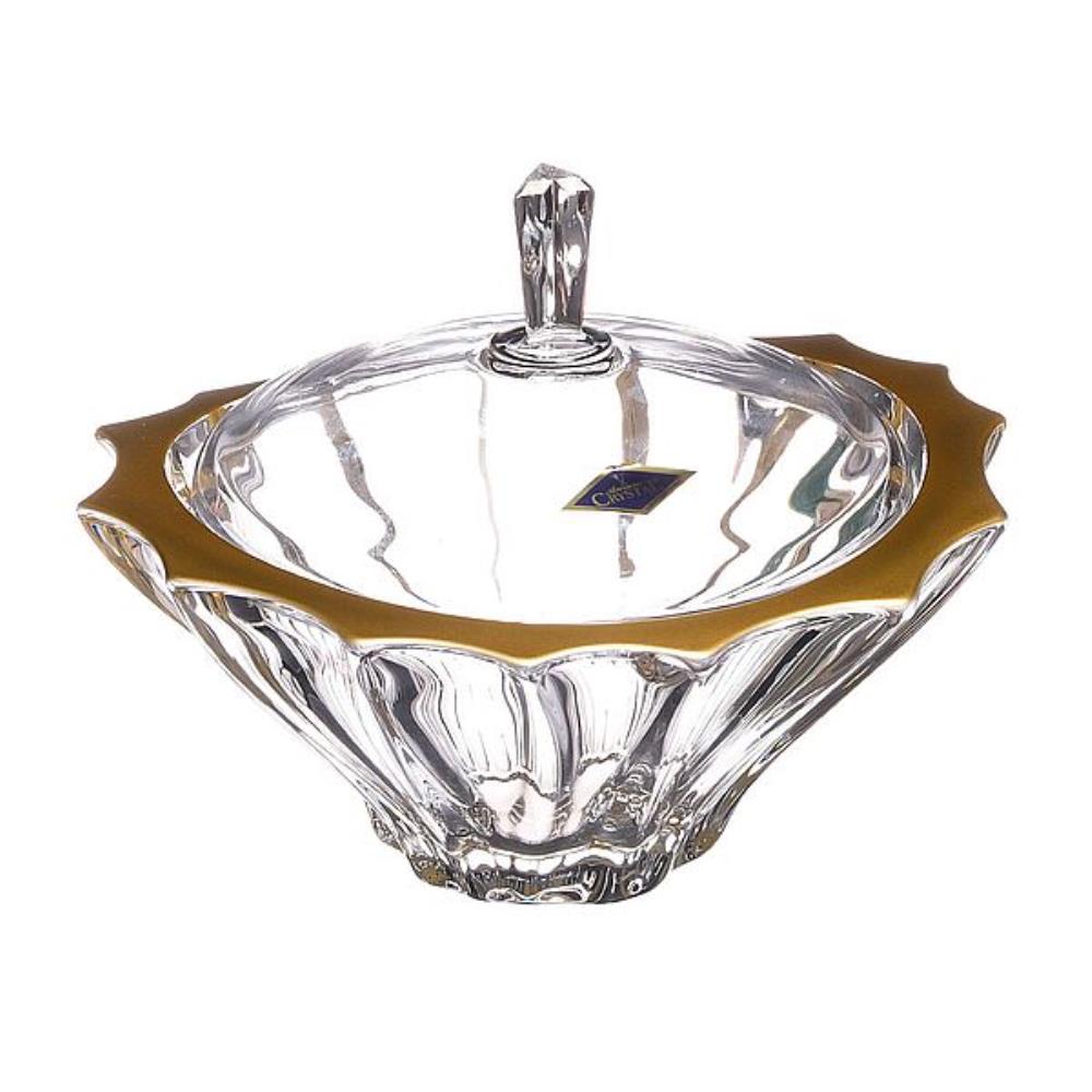 Конфетница с крышкой Aurum Crystal Plantica Gold RIM 22 см