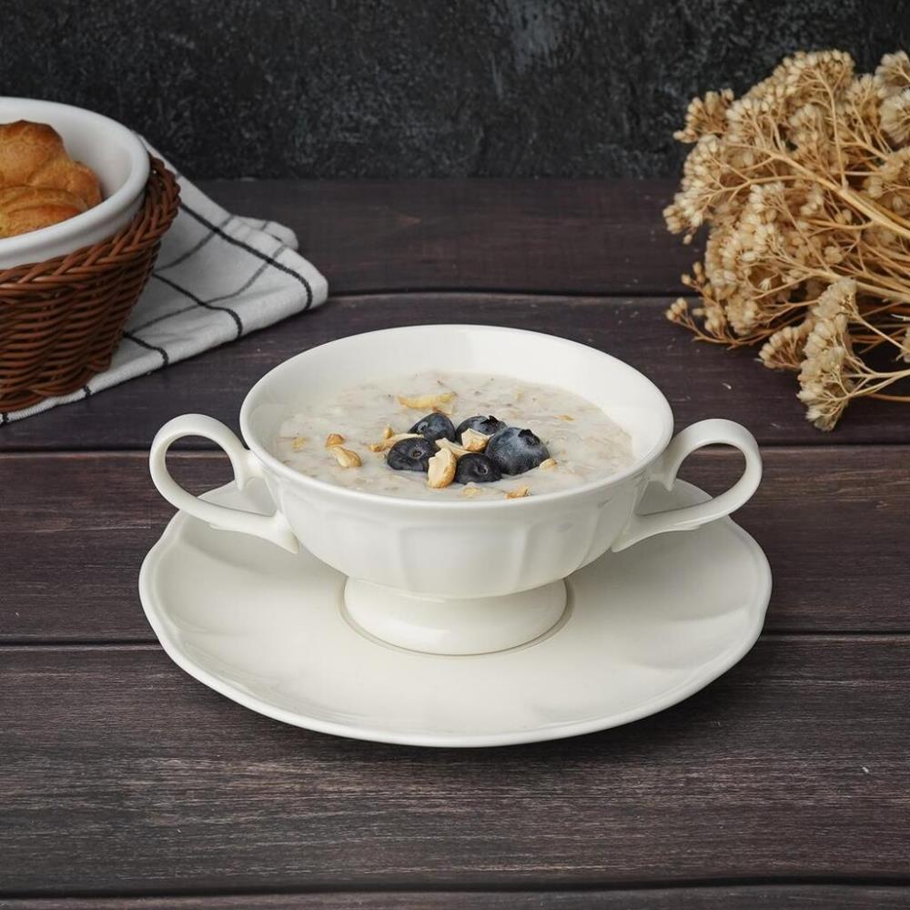 Retro Ritz & Bella-White Чашка для супа 220 мл + блюдце 17 см, фарфор 
