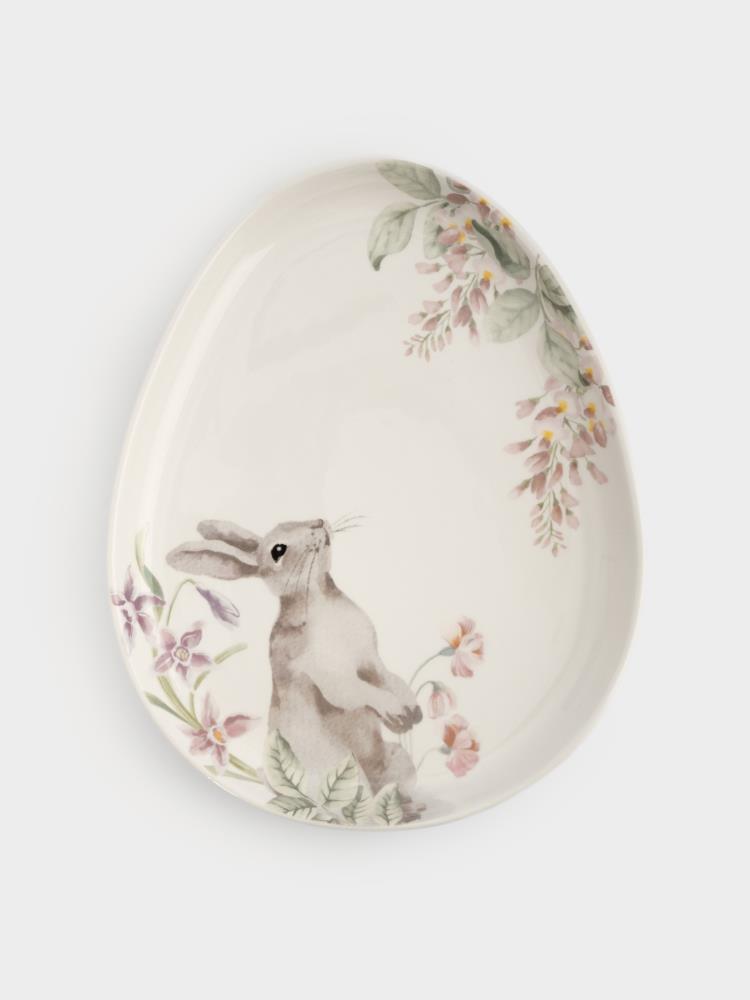 Блюдо, 25х20 см, керамика, овальное, белое, Кролик с цветами, Flower Rabbit Блюдо, 25х20 см, керамика, овальное, белое, Кролик с цветами, Flower Rabbit