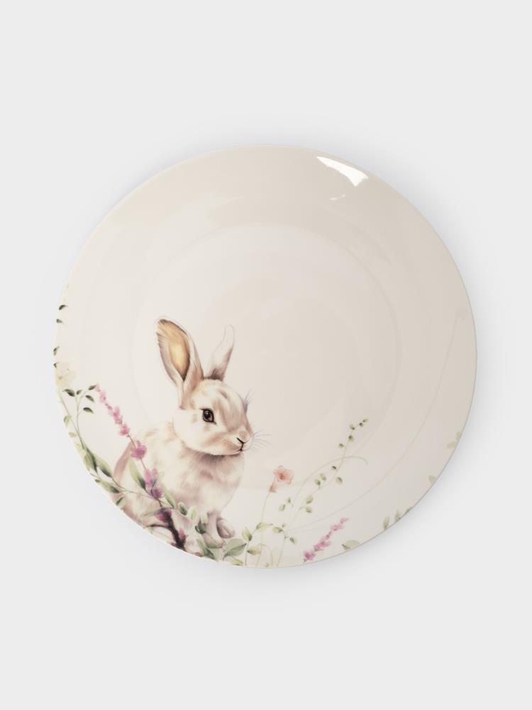Тарелка обеденная, 27 см, фарфор N, белая, Кролик в цветах, Bunny