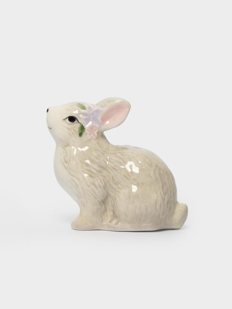 Емкость для соли или перца, 8 см, керамика, серая, Кролик с цветами, Brown Rabbit