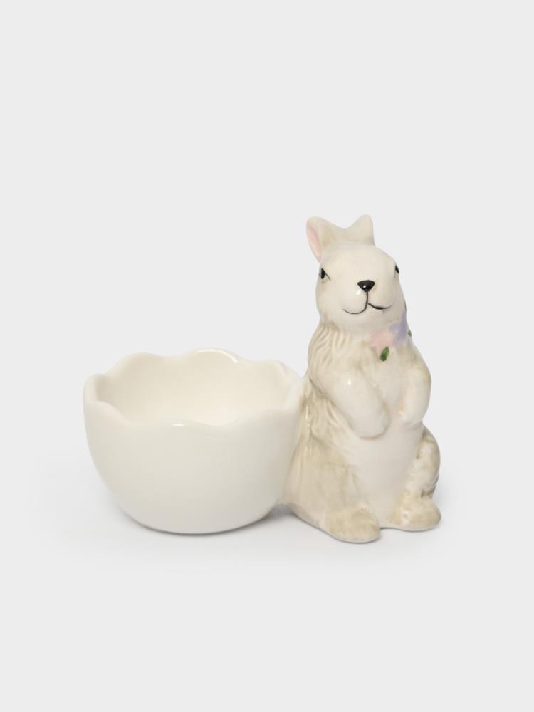 Подставка для яйца, 8 см, керамика, серая, Кролик с цветами, Brown Rabbit