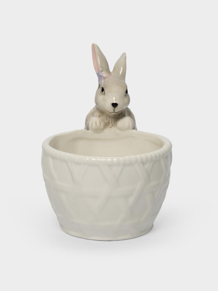 Конфетница, 12х16 см, керамика, молочно-серая, Кролик с корзинкой, Brown Rabbit
