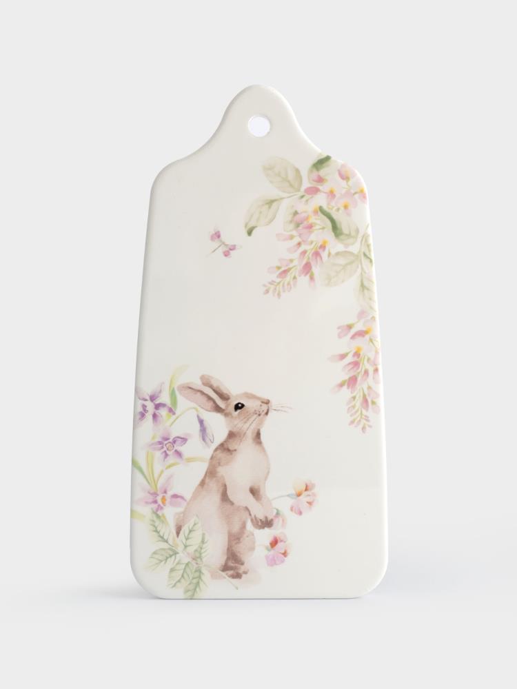 Подставка под горячее, 14x28 см, керамика/пробка, белая, Кролик в цветах, Flower Rabbit