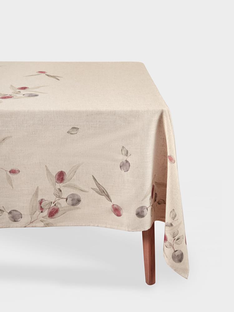 Скатерть, 160х160 см, полиэстер/лен, бежевая, Сливы на ветках, Plum Orchard
